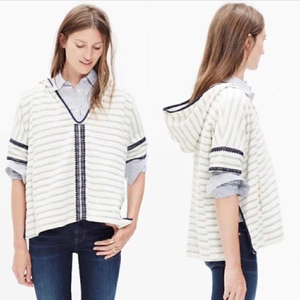 Madewell Striped Short Sleeve Oversized Hooded Blouse Size XS/S